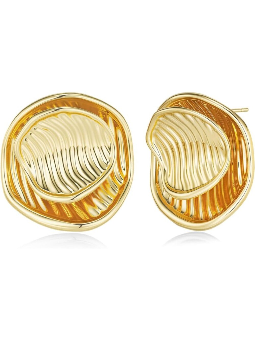 Handmade 18K Gold Plated Large Leaf Dangle Earrings, Trendy Geometric Floral
